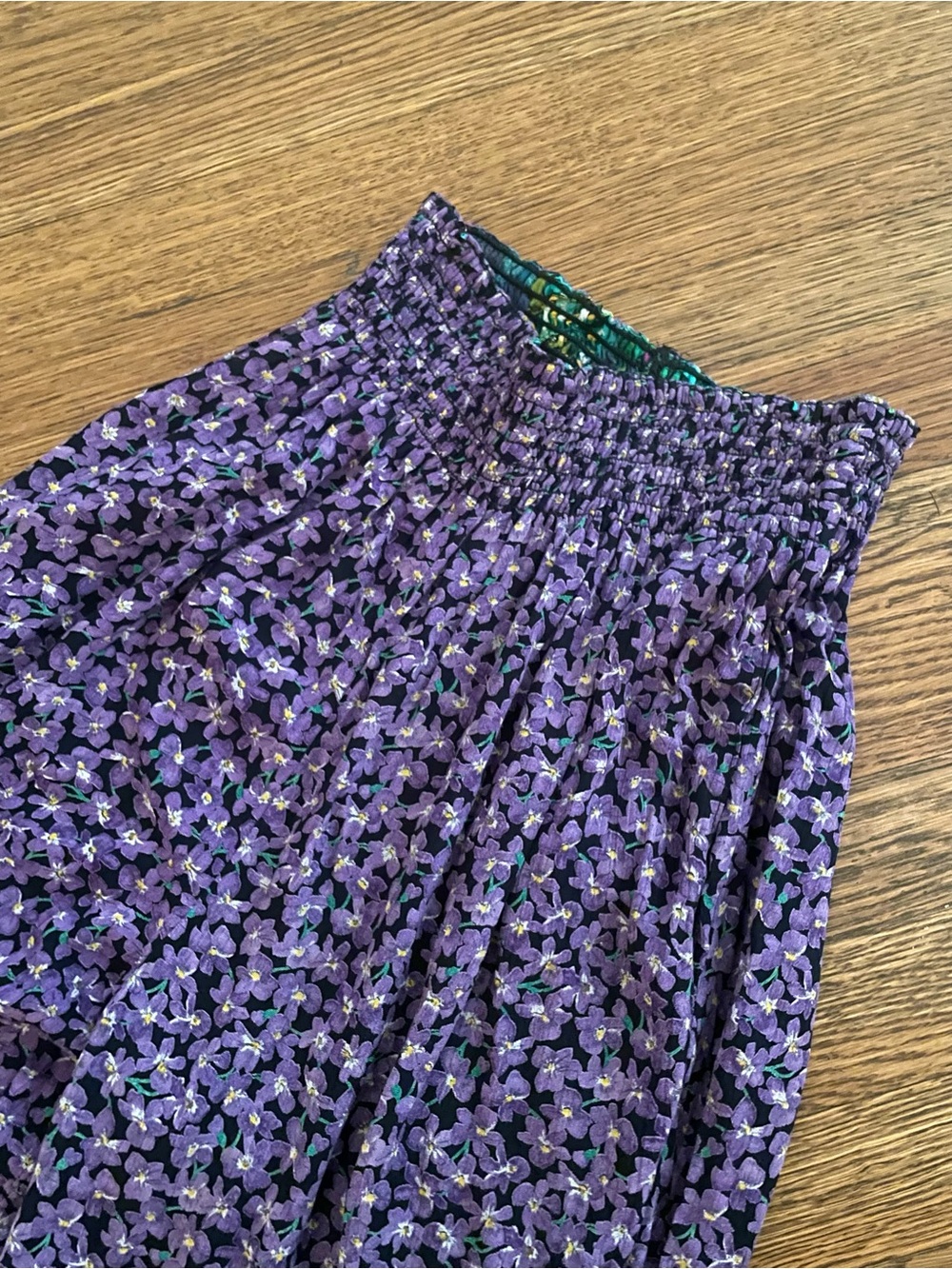 Carole Little Purple Floral Smocked-Waist Flowy Pant, Size: 4